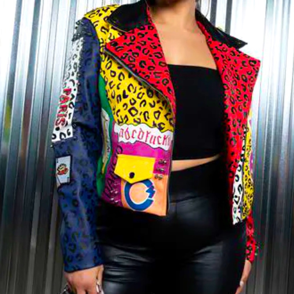NEW Azalea Wang Treat Me Right Moto Patch Jacket Faux Leather Size Medium